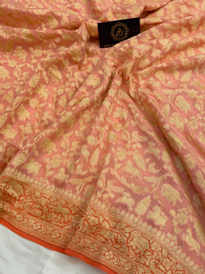 Light Peach Pure Banarasi Khaddi Georgette Saree