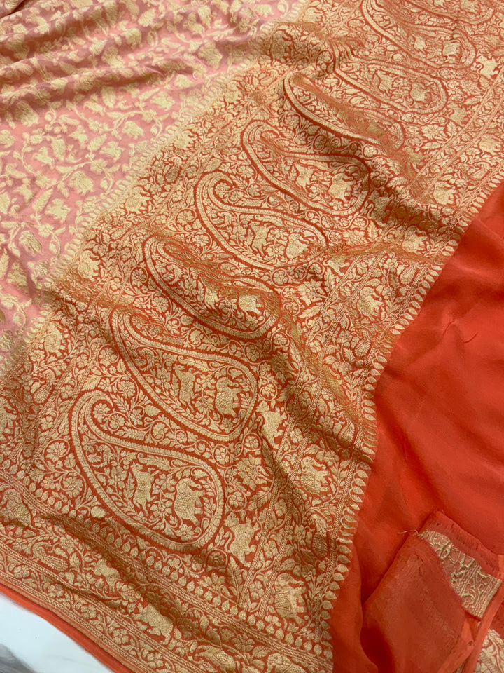 Light Peach Pure Banarasi Khaddi Georgette Saree