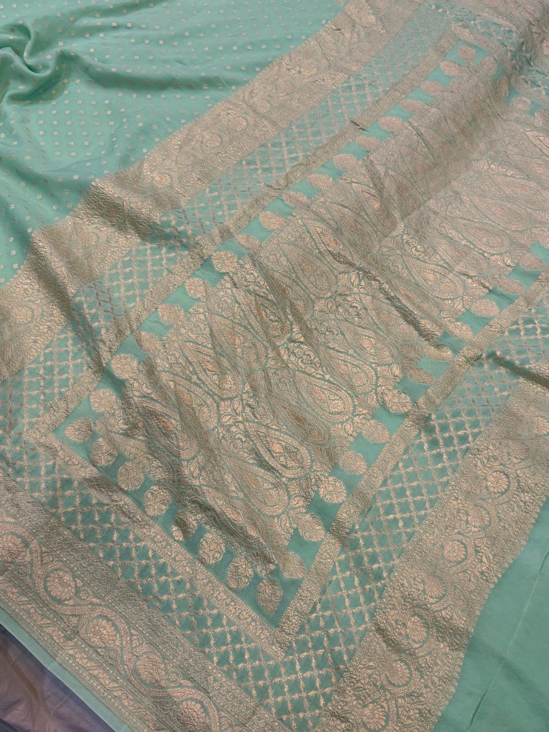Pista Green Pure Banarasi Khaddi Crepe Silk Saree