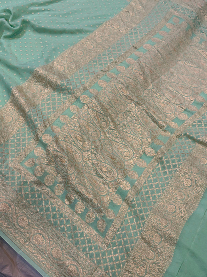 Pista Green Pure Banarasi Khaddi Crepe Silk Saree