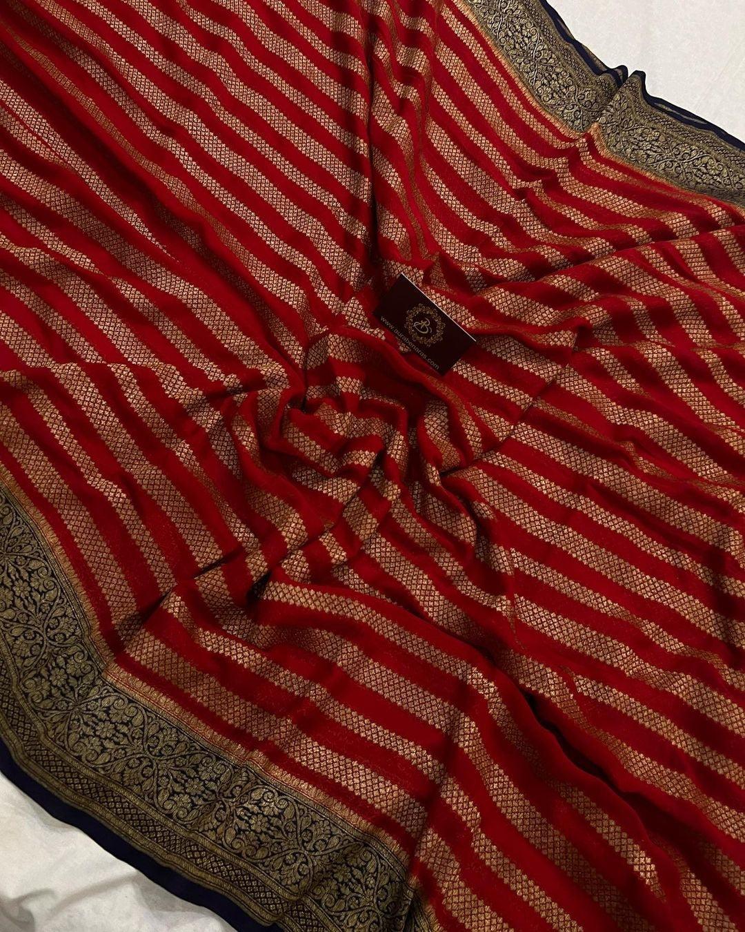 Red Pure Banarasi Khaddi Georgette Saree - Aura Benaras