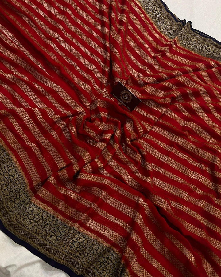 Red Pure Banarasi Khaddi Georgette Saree - Aura Benaras