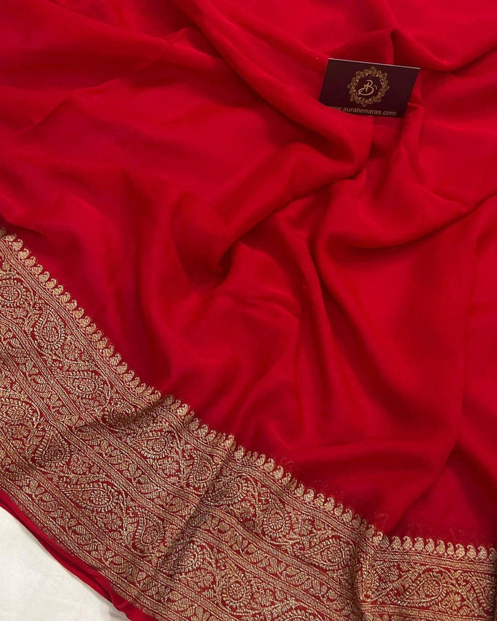 Red Pure Banarasi Handloom Khaddi Georgette Saree