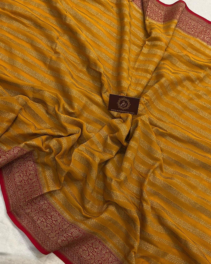 Mustard Yellow Pure Banarasi Khaddi Georgette Saree - Aura Benaras