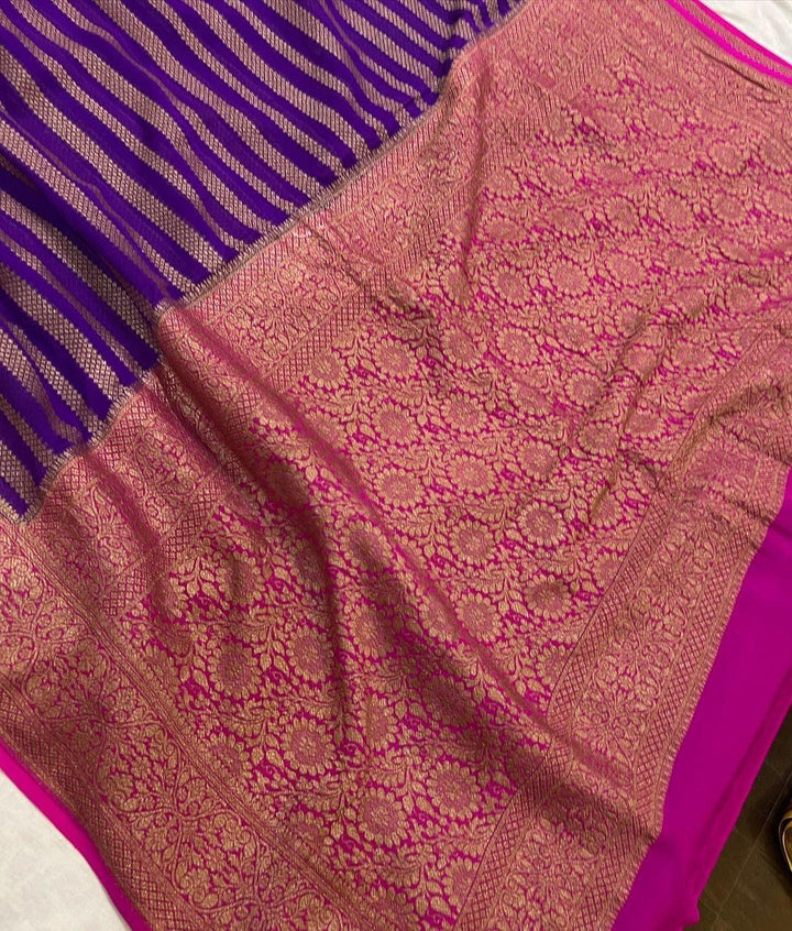 Purple Pure Banarasi Khaddi Georgette Saree - Aura Benaras