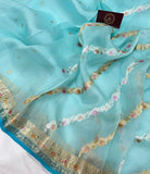 Blue Rangkaat Banarasi Handloom Kora Silk Saree - Aura Benaras