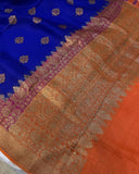Royal Blue Banarasi Handloom Kora Silk Saree