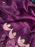 Wine Banarasi Handloom Kora Silk Saree