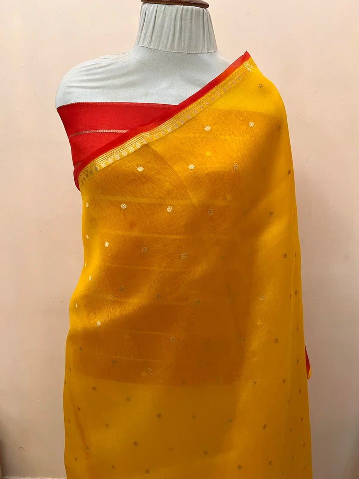 Yellow Pure Kora Silk Handloom Banarasi Saree