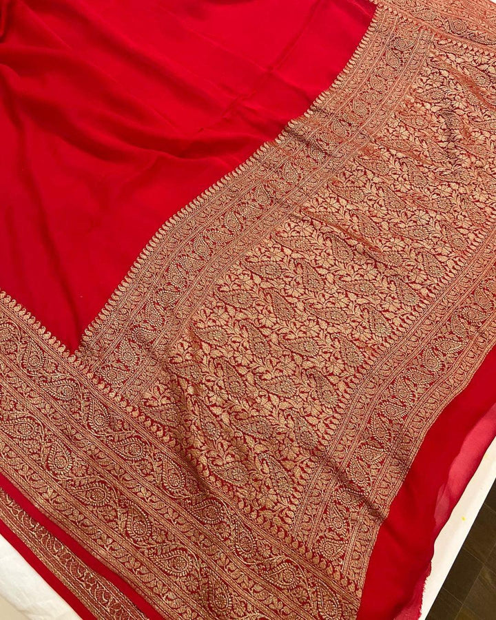 Red Pure Banarasi Handloom Khaddi Georgette Saree