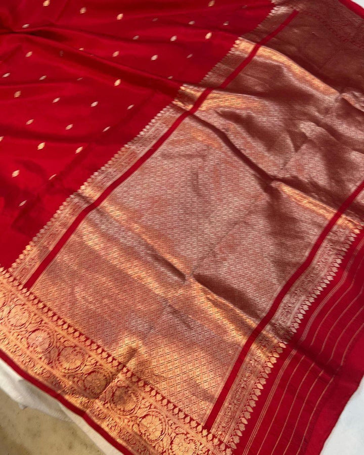Red Pure Banarasi Handloom Silk Saree - Aura Benaras
