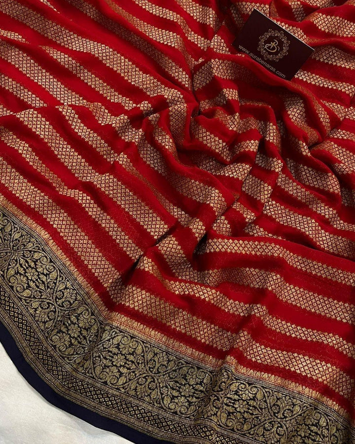 Red Pure Banarasi Khaddi Georgette Saree - Aura Benaras