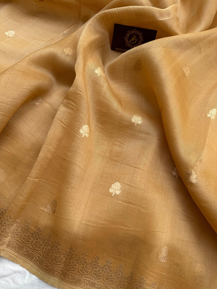 Pure Banarasi Kora Silk Saree with Small Kadhwa Butis | Aura Benaras