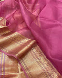 Onion Pink Pure Banarasi Handloom Kora Silk Saree - Aura Benaras