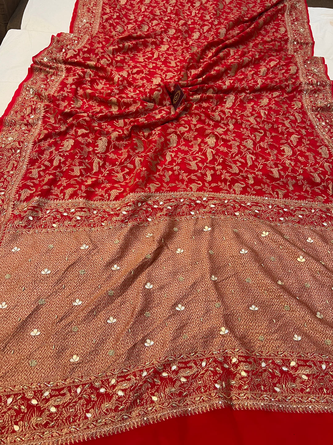 Red Zardozi Pure Banarasi Khaddi Georgette Silk Saree