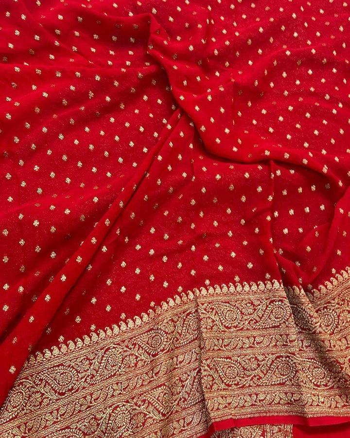 Red Pure Banarasi Handloom Khaddi Georgette Saree