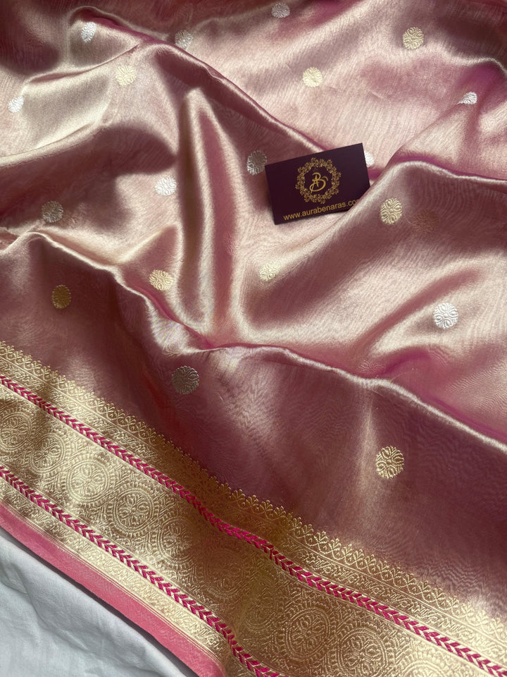 Rose Pink Banarasi Handloom Tissue Silk Saree - Aura Benaras
