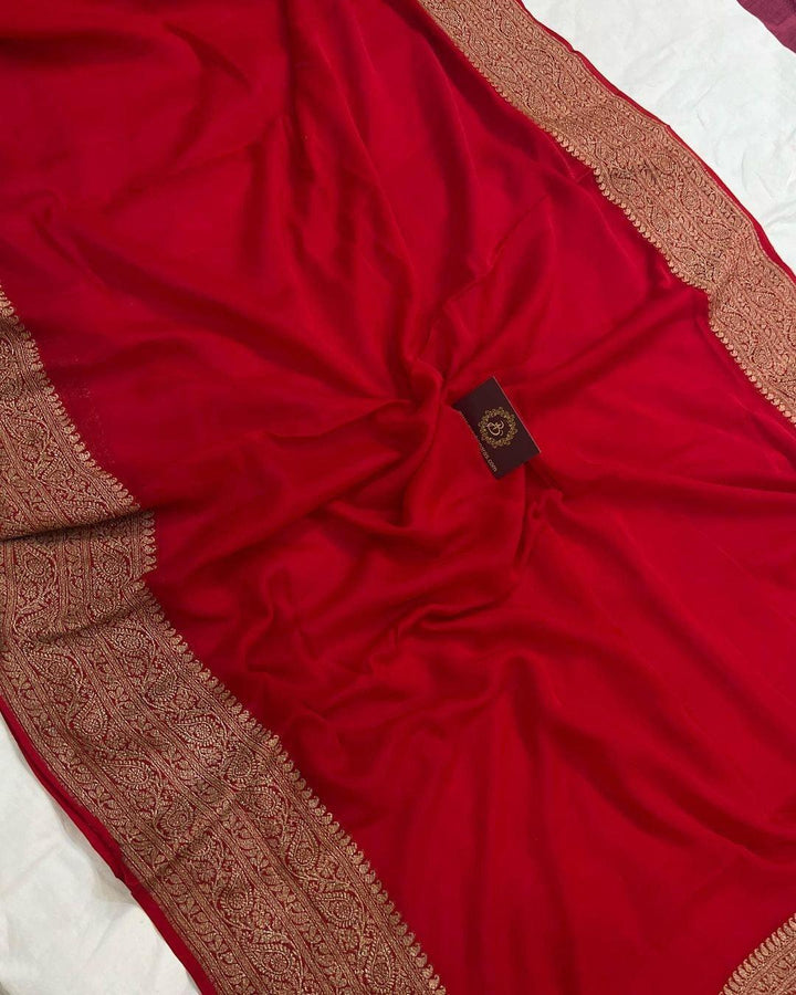 Red Pure Banarasi Handloom Khaddi Georgette Saree