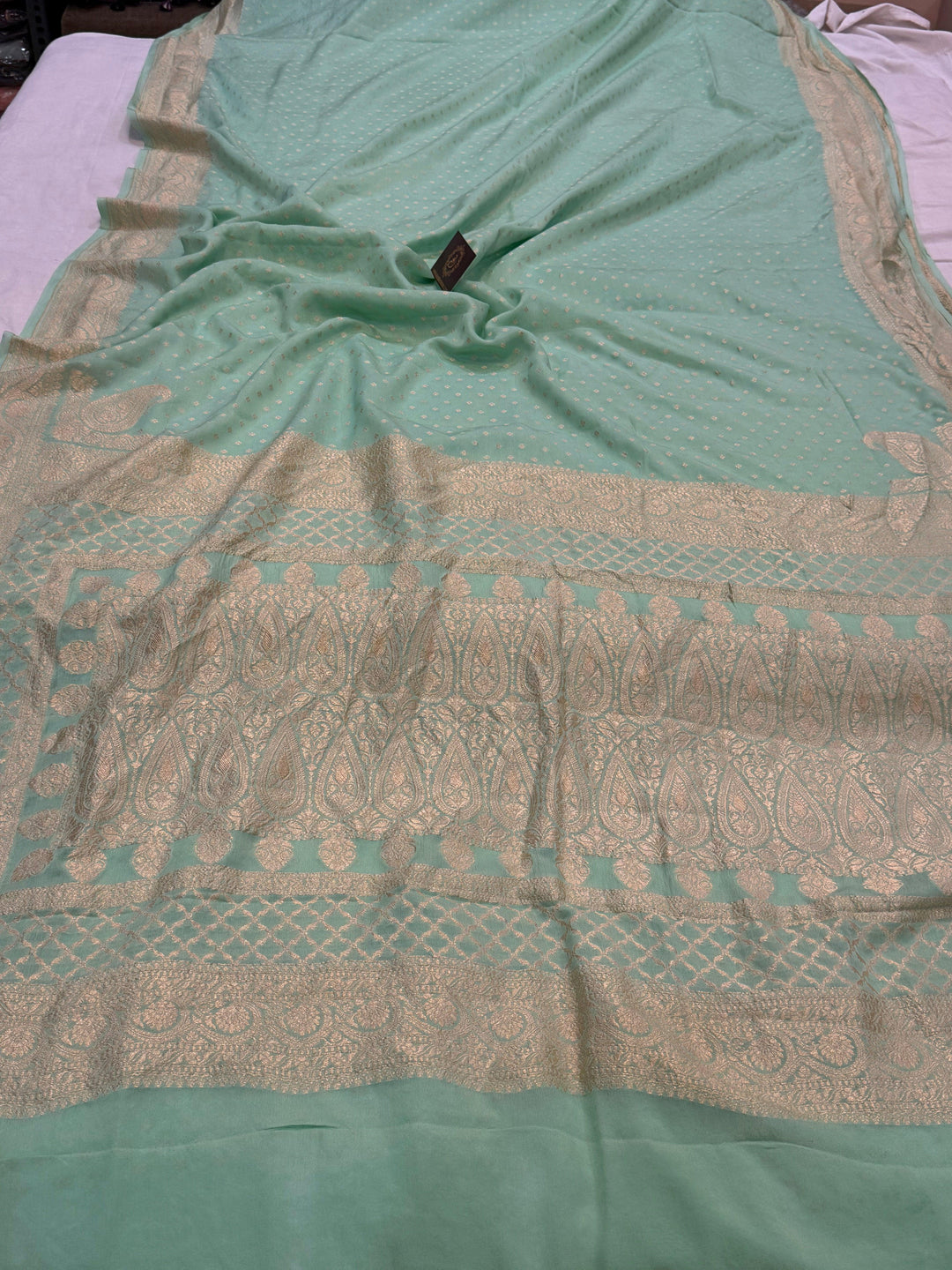 Pista Green Pure Banarasi Khaddi Crepe Silk Saree