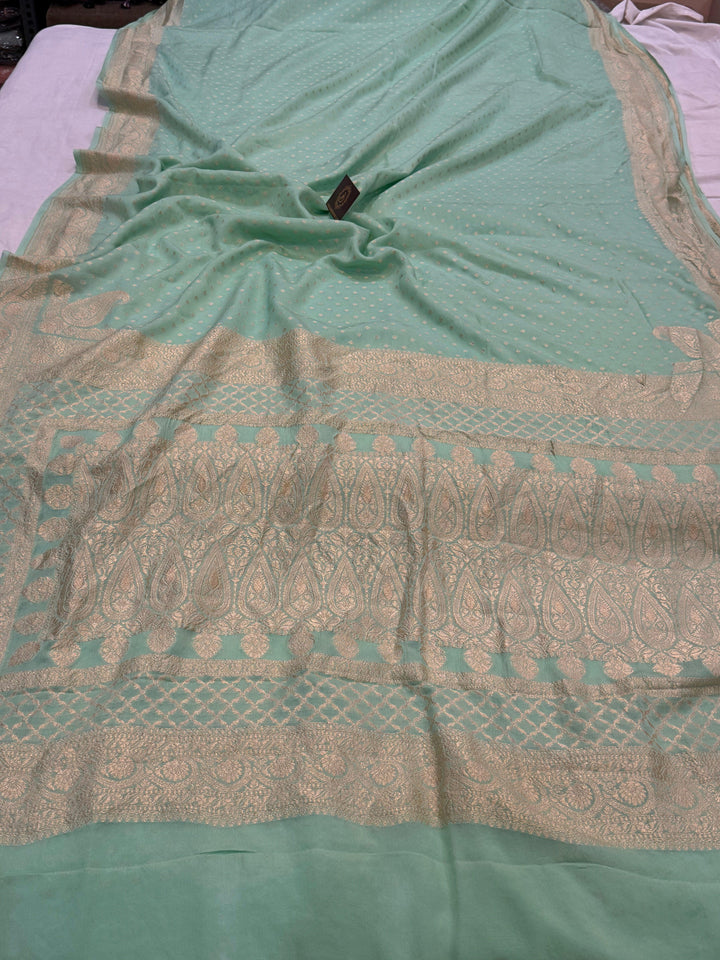 Pista Green Pure Banarasi Khaddi Crepe Silk Saree