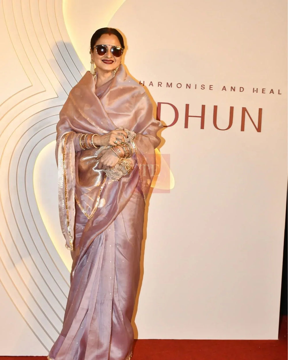 Actresses Rekha in a Dusty Lavender Pure Kora Silk Handloom Banarasi Saree 