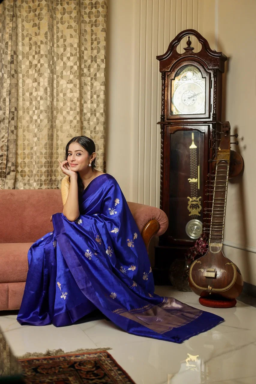 Royal Blue Banarasi Silk Saree with Kadhwa Butas