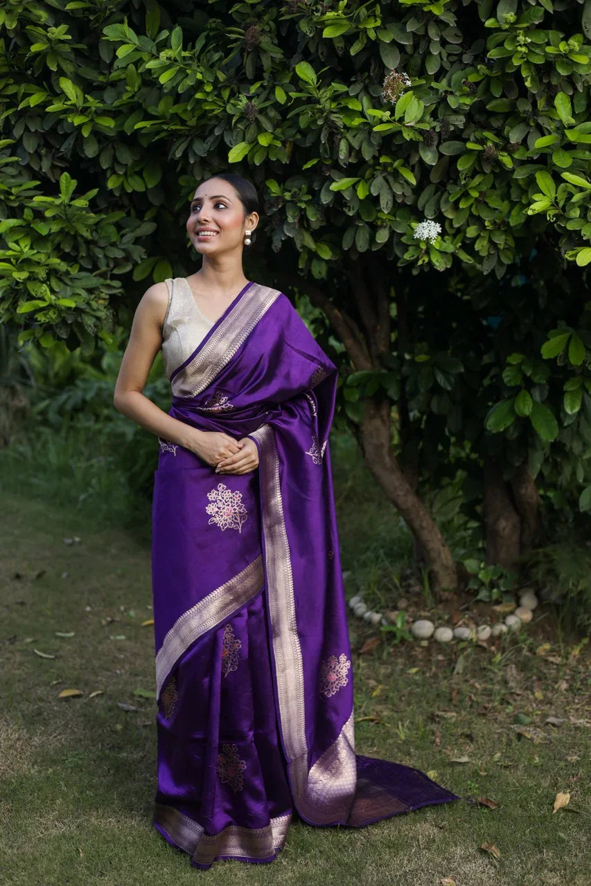 Purple Pure Silk Handloom Banarasi Saree with Kadhwa Butas