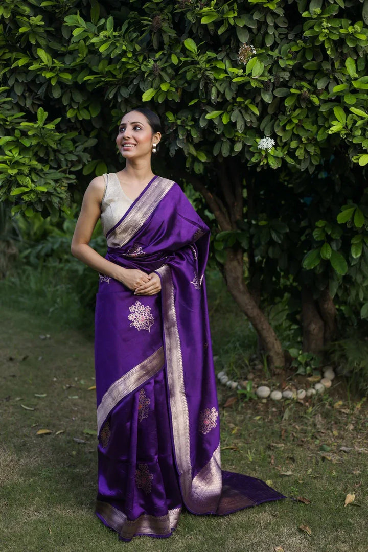 Purple Pure Silk Handloom Banarasi Saree with Kadhwa Butas
