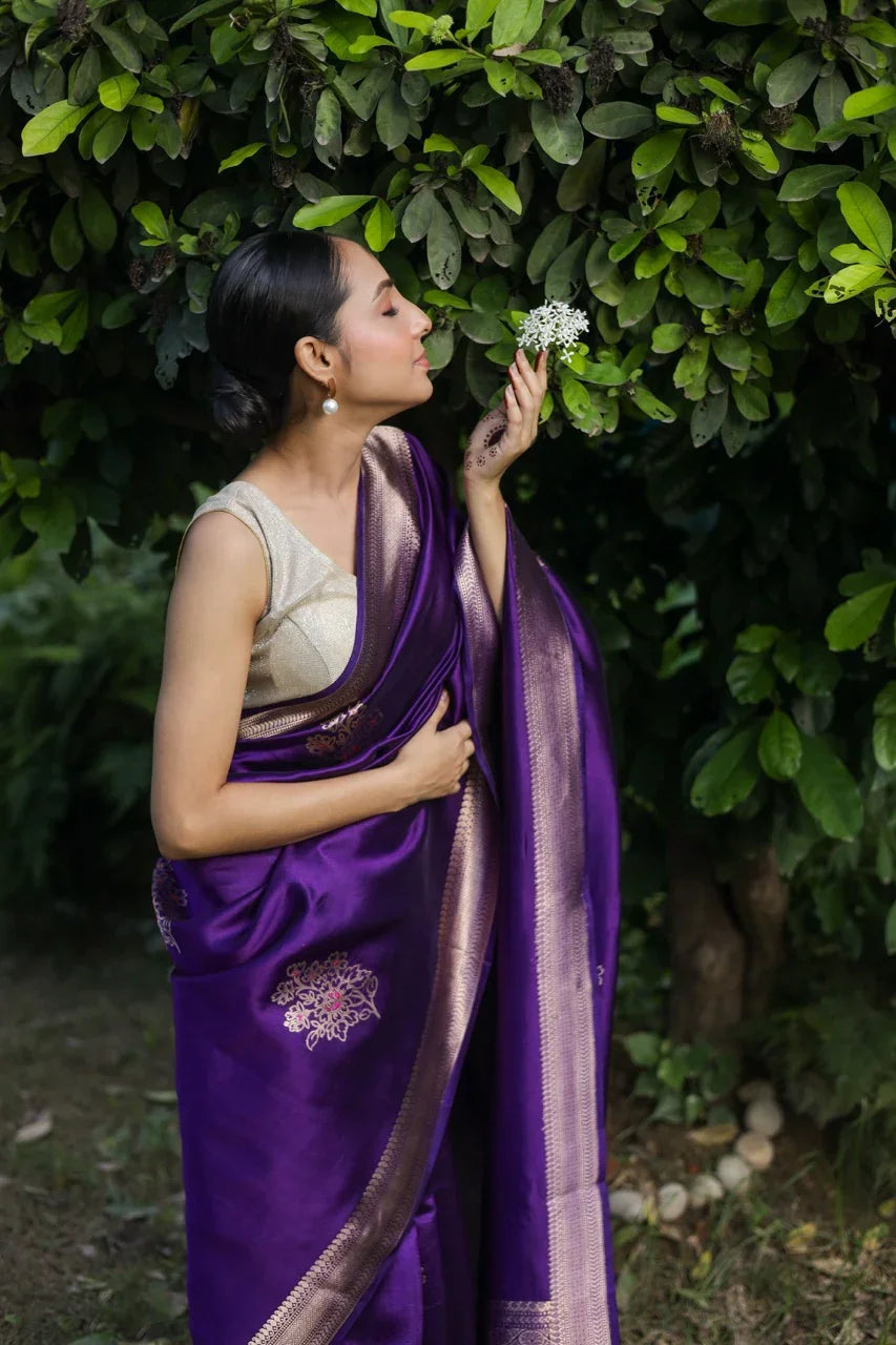Purple Pure Silk Handloom Banarasi Saree with Kadhwa Butas