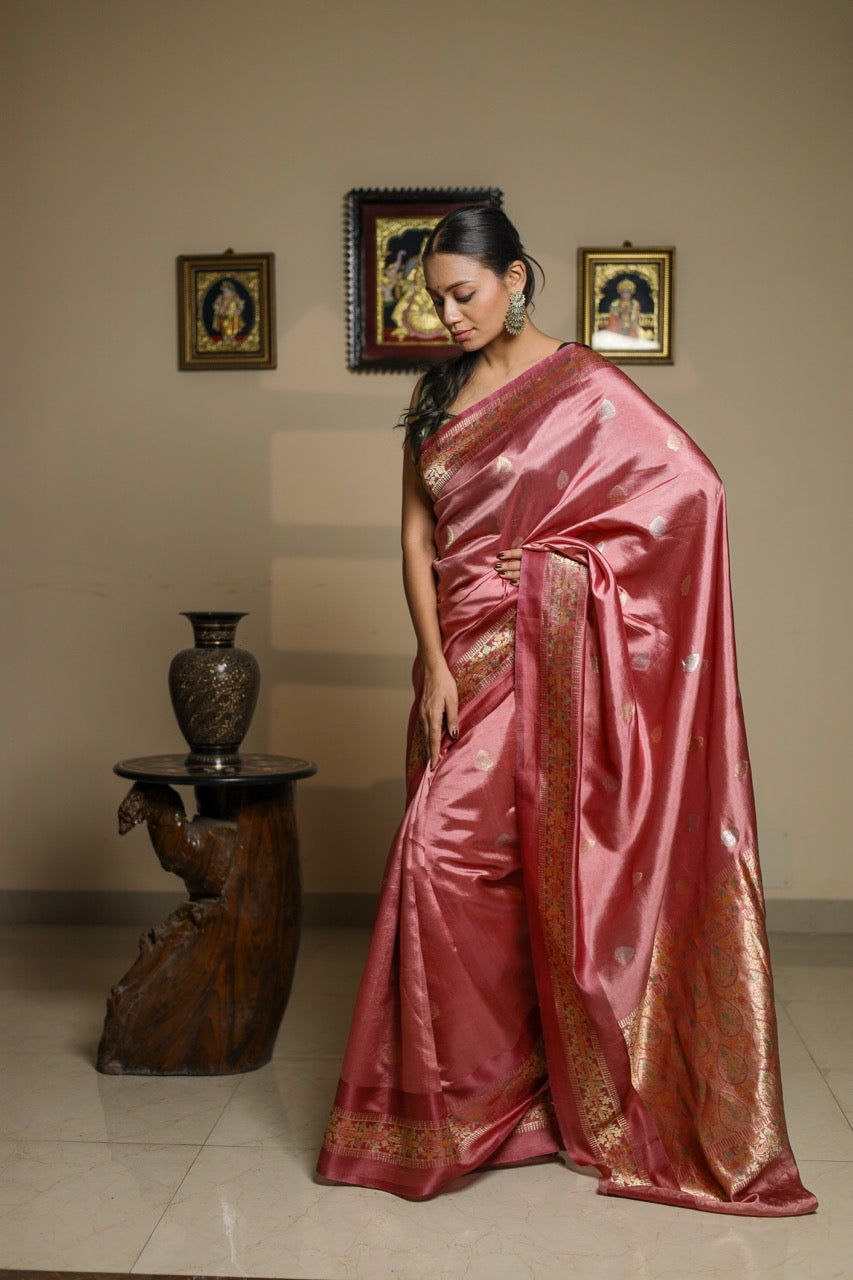 Onion Pink Pure Silk Handloom Banarasi Saree