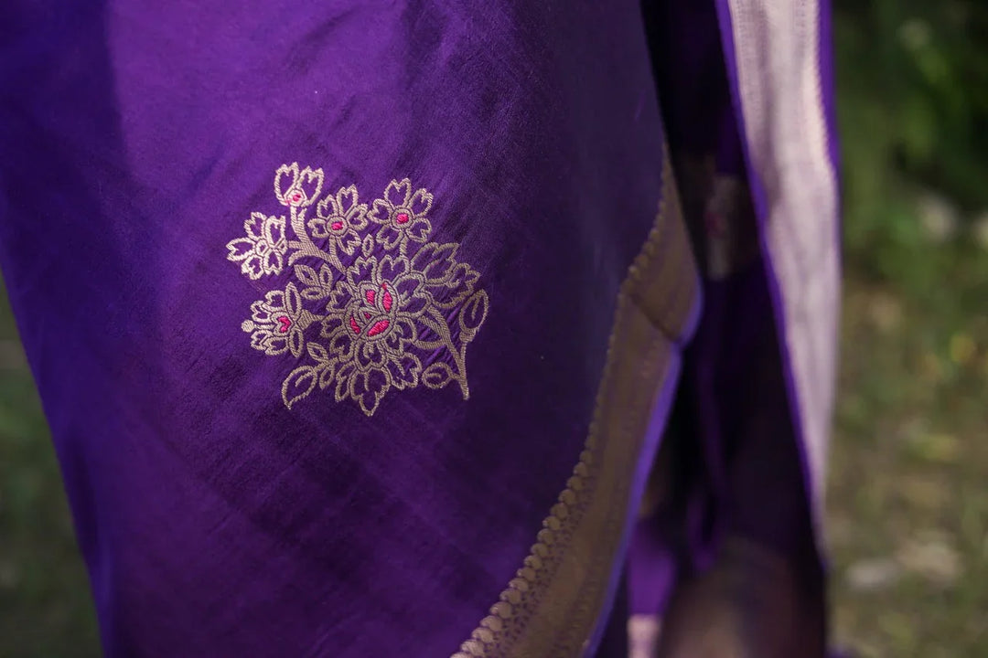 Purple Pure Silk Handloom Banarasi Saree with Kadhwa Butas