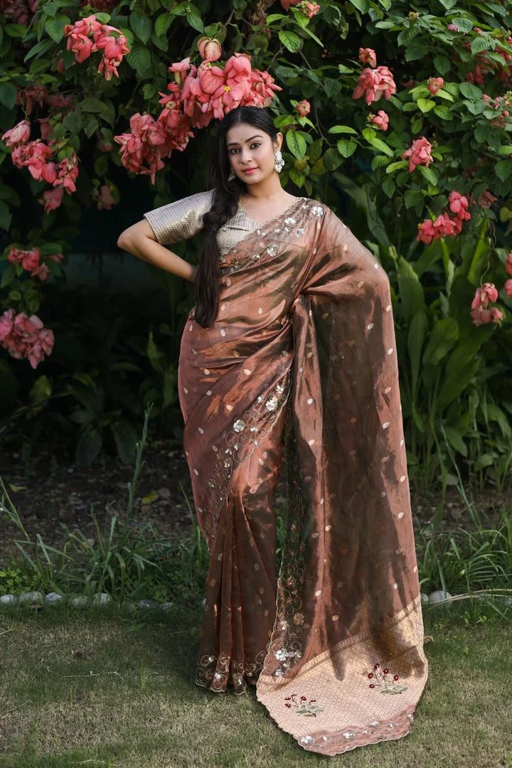 Copper shade Pure Tissue Silk Handloom Banarasi Saree