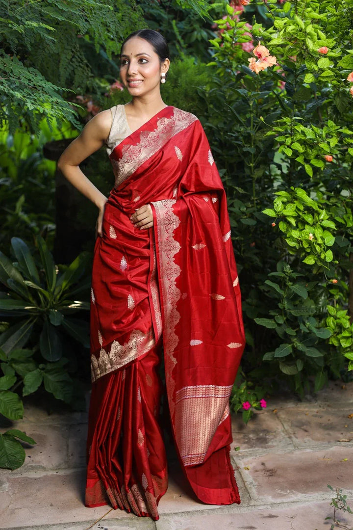Maroon Katan Silk Banarasi Saree with Horse Motif Border