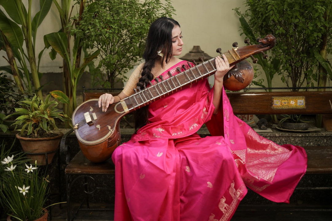 Rani Pink Pure Katan Silk Handloom Banarasi Saree