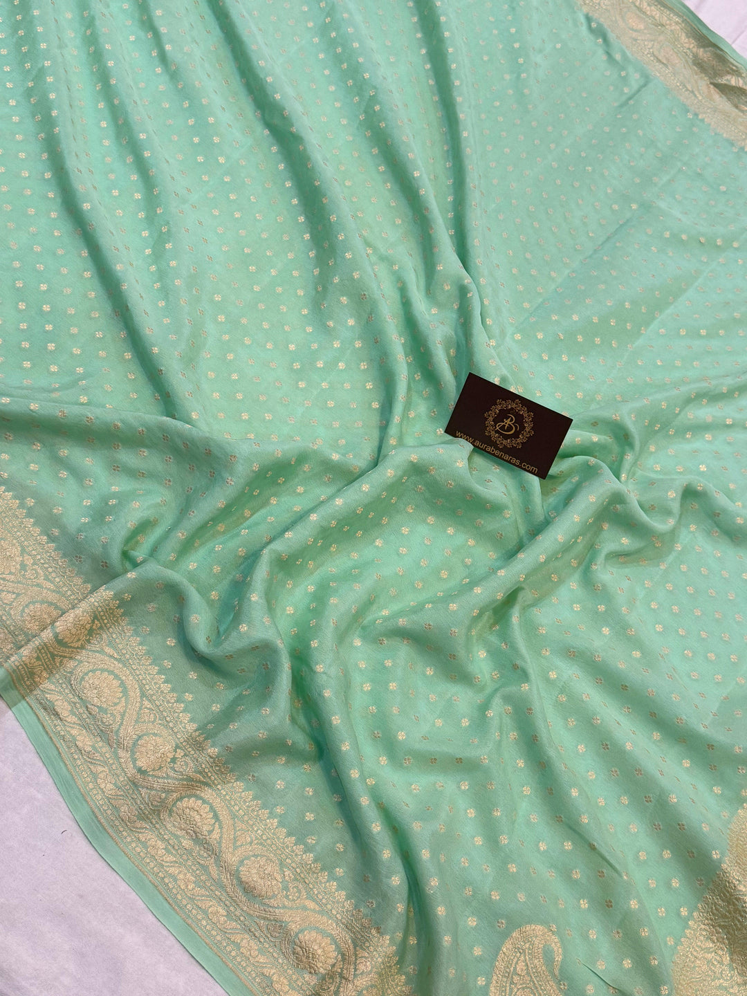 Pista Green Pure Banarasi Khaddi Crepe Silk Saree