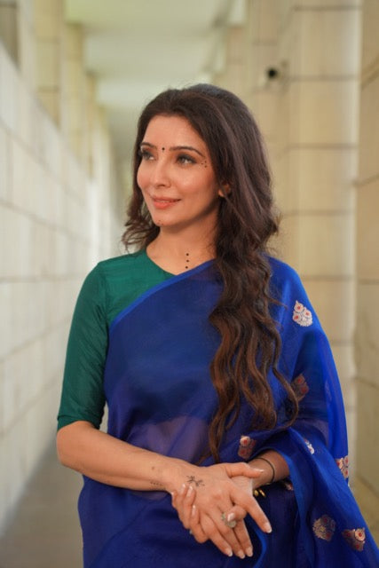 Royal Blue Pure Kora Silk Handloom Banarasi Saree
