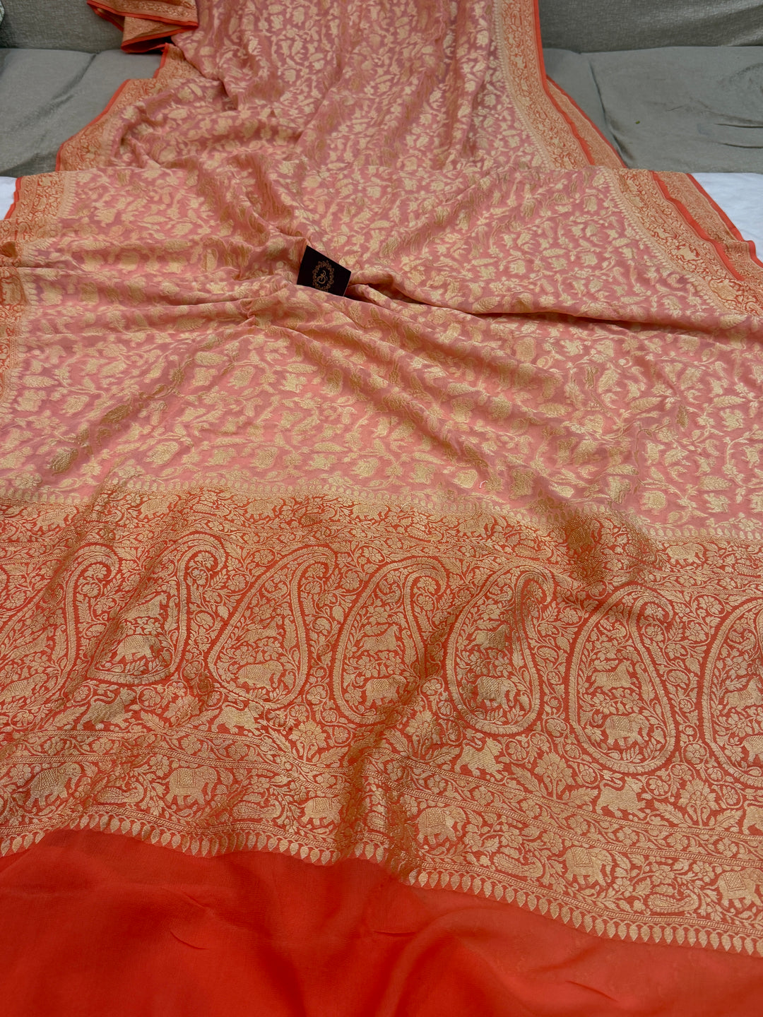 Light Peach Pure Banarasi Khaddi Georgette Saree