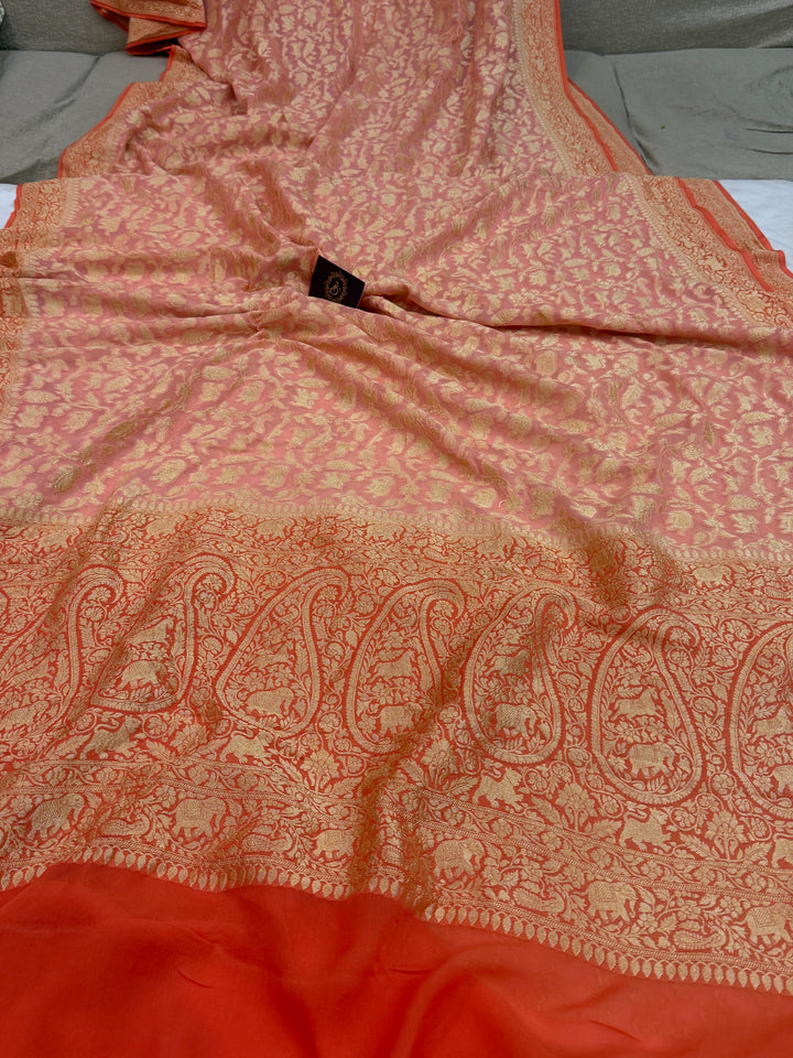 Light Peach Pure Banarasi Khaddi Georgette Saree