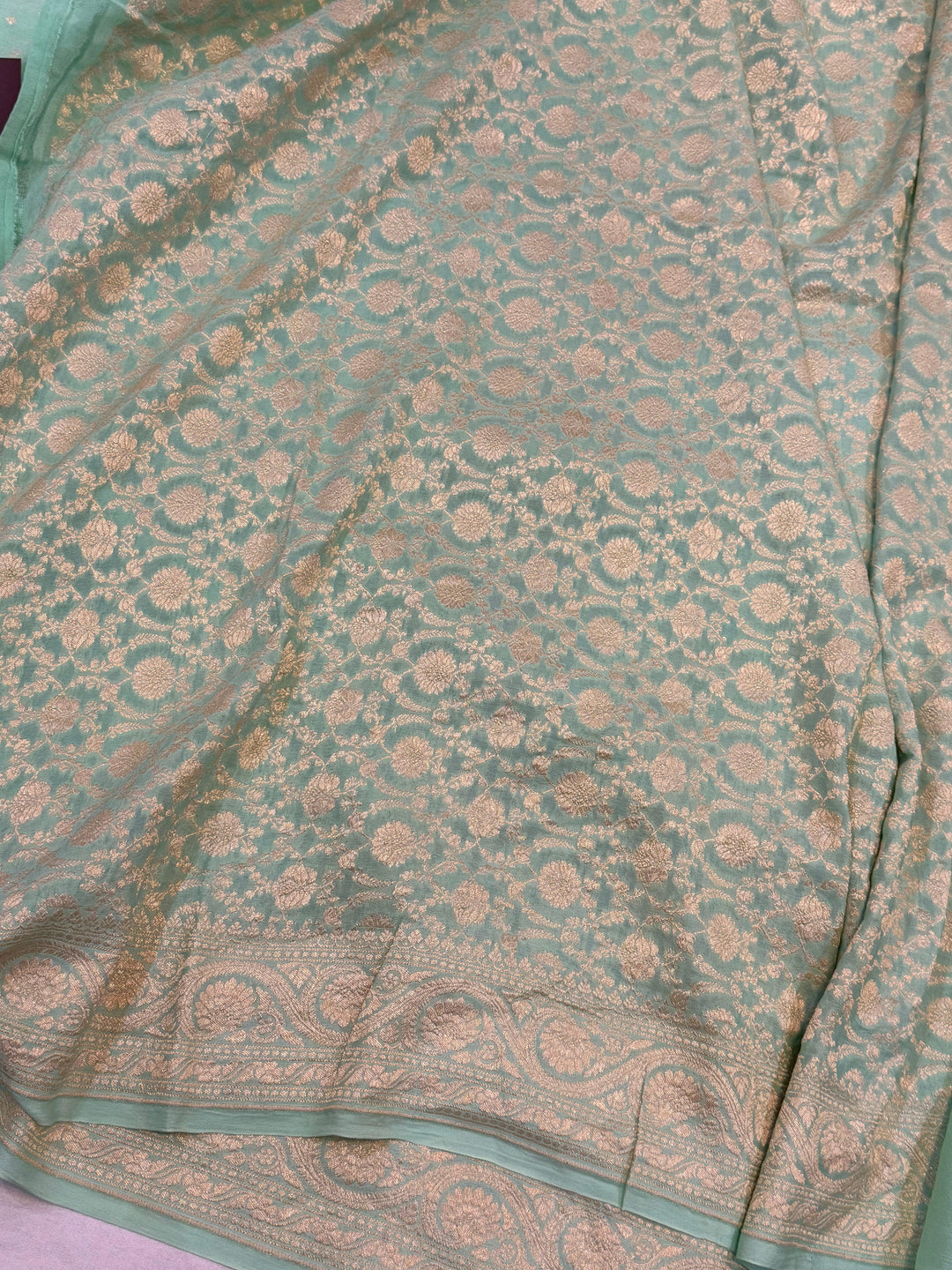 Pista Green Pure Banarasi Khaddi Crepe Silk Saree