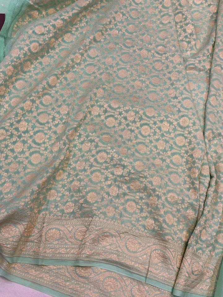 Pista Green Pure Banarasi Khaddi Crepe Silk Saree