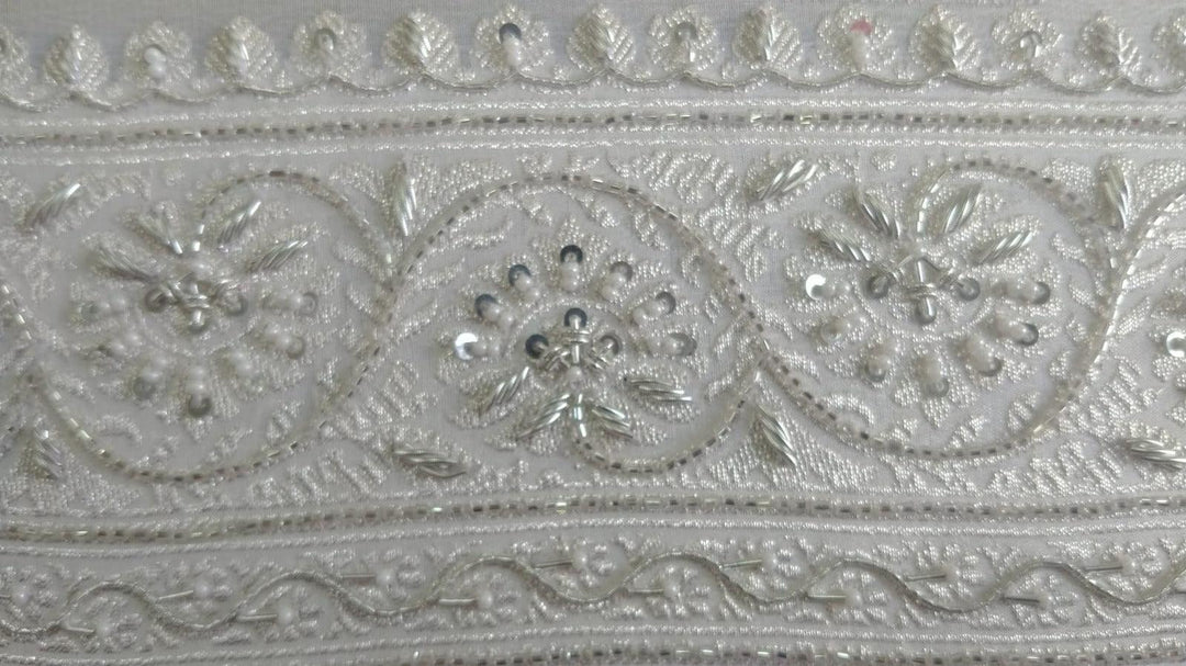 Pre Order :: White Pure Banarasi Handloom Georgette Silk Saree