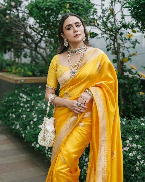 Yellow Pure Banarasi Handloom Silk Saree