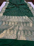 Bottel Green Banarasi Handloom Satin SIlk Saree - Aura Benaras