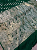 Bottel Green Banarasi Handloom Satin SIlk Saree - Aura Benaras