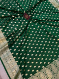 Bottel Green Banarasi Handloom Satin SIlk Saree - Aura Benaras