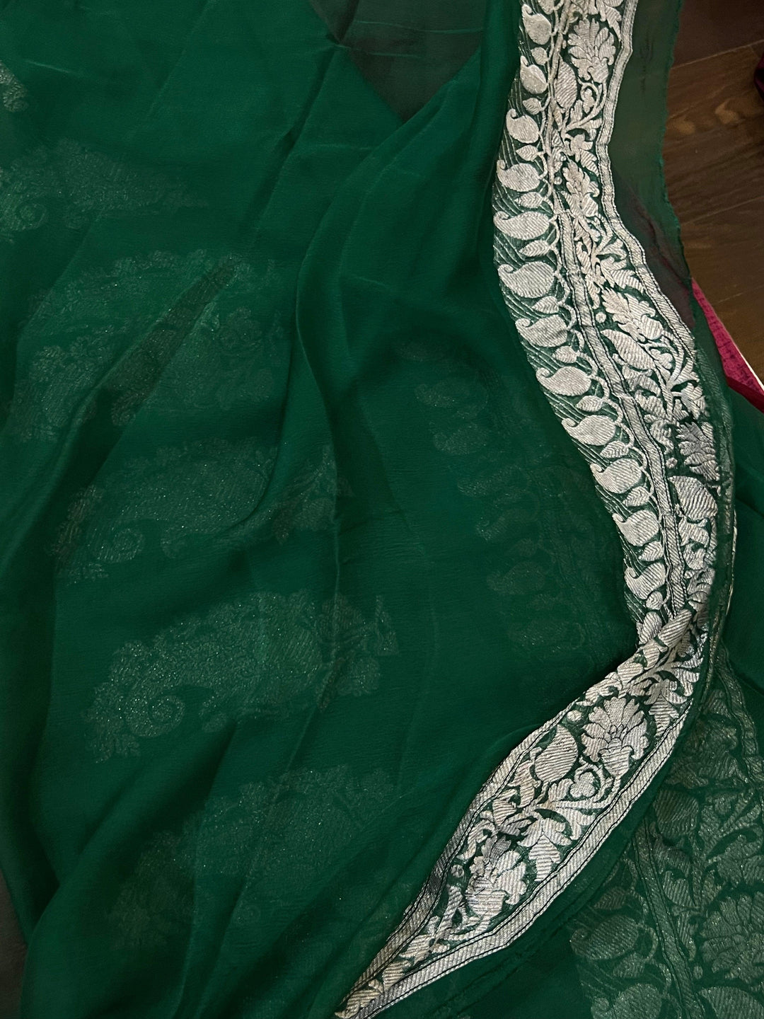 Garnet Khaddi Chiffon Banarasi Handloom Saree - Aura Benaras
