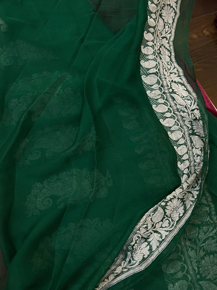 Garnet Khaddi Chiffon Banarasi Handloom Saree - Aura Benaras