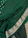 Bottel Green Banarasi Handloom Satin SIlk Saree - Aura Benaras