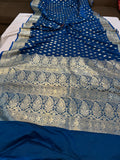 Blue Banarasi Handloom Satin SIlk Saree - Aura Benaras