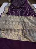 Wine Banarasi Handloom Satin SIlk Saree - Aura Benaras